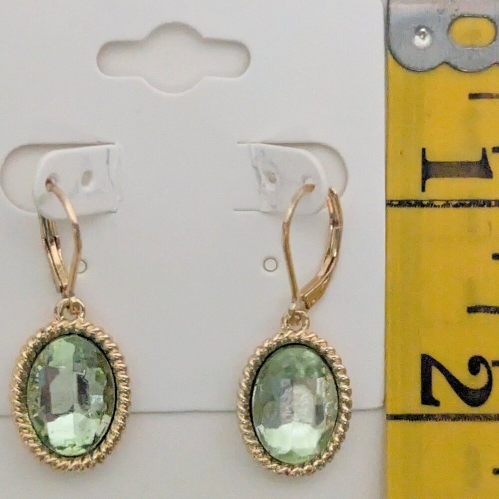Monet, Signed Gold Tone Fabulous Runway Light Green Stone Earring Drops! - Picture 2 of 3